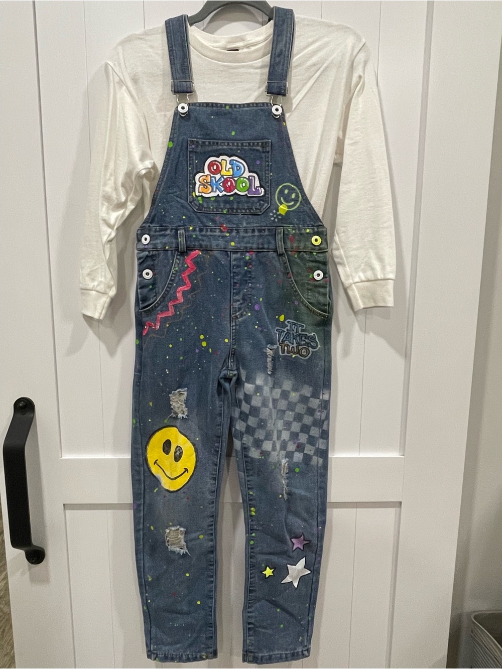 Denim Overalls with Custom Painted Hip Hop competition recital child medium